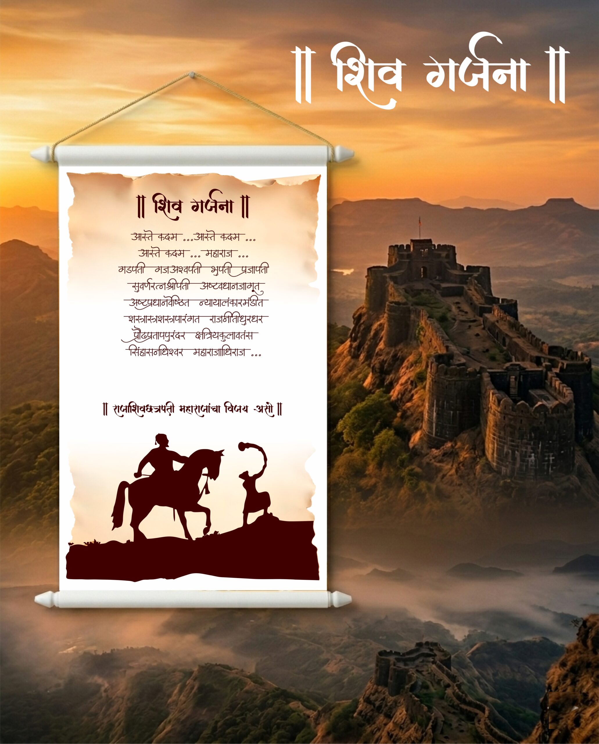 Shiv Garjana Shivaji Maharaj Wall Art Poster shiv garjana wall art – inspirational shivaji maharaj sanskrit poster
