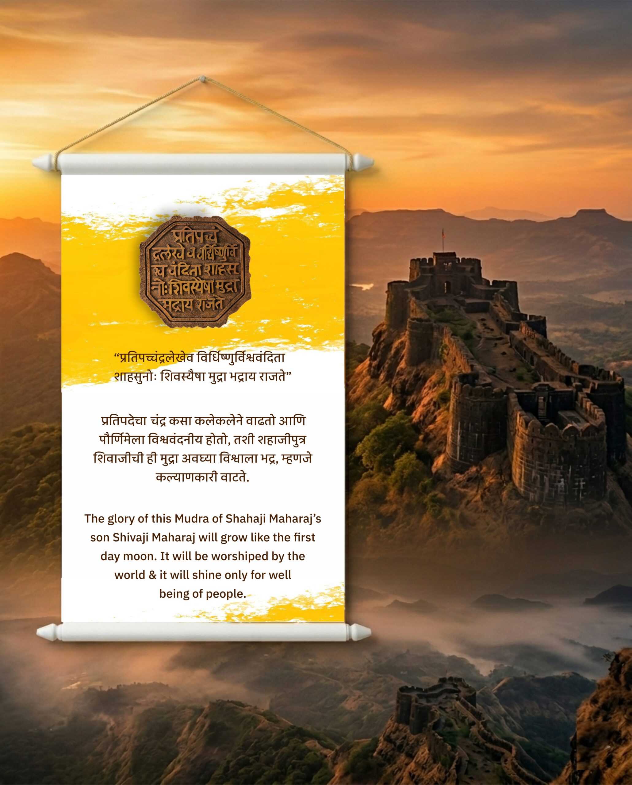 Shivaji Maharaj Mudra Sanskrit Quote Wall Hanging Scroll Shivaji Maharaj Mudra Wall Hanging with Sanskrit quote